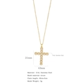316L gold stainless steel cross necklace with micro-paved zircon and dimensions display - Cross No.24 (Gold Large White Zircon)
