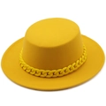 Sombrero boater amarillo de fieltro de lana con detalle de cadena de plástico a juego - M (56-58cm) / Amarillo