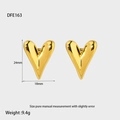 Detail view of 16K gold-plated heart studs showing dimensions 24mm by 18mm and Weight 9.4g - Gold Heart Style (DFE163)