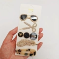 Five-piece gold alloy hair clip set with rhinestones and sunglasses motifs - Rolling Waves (5 Piece Set)