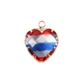 Colgante de corazón dorado con gema de cristal facetado a rayas rojo blanco y azul - Estilo 1-Rayado Multicolor