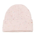 Pink rib-knit beanie with colorful confetti yarn accents for autumn and winter - M (56-58cm) / Pink