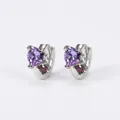 Silver-colored heart-shaped purple zircon hoop earrings with small red stone accents - Heart-Shaped Purple Zirconia White Gold Style (F1017)