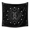 Close-up of bohemian mandala tapestry featuring sun moon phases and celestial star patterns - ZJ416-1/B&W Face Astrology / 73X95CM/Brushed Fabric
