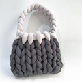 Handmade chunky knit bag featuring a two-tone dark grey and cream woven design - Dark Grey + Light Grey