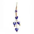 Portachiavi malocchio con cuori in vetro e corda marrone intrecciata a mano - Occhio del Diavolo a Cuore Intrecciato (BE254BU14)