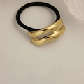 Minimalist gold irregular metal hair tie with black elastic band on beige background - Double Layer Glossy Irregular Gold