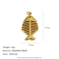 18K gold-plated stainless steel fishbone pendant with dimensions 26.7mm height and 15mm width - Fish Bone Style (N3726_2)