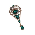 Vintage bronze brooch featuring green teardrop gemstones and crystal dangling pendants - Bronze Fan Green Gem Style (QT0357)
