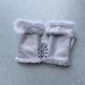 Pale purple faux suede fingerless gloves with fluffy faux fur trim and lace-up detail - One Size / Light Gray