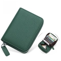Dark green leather RFID card holder wallet with accordion slots and a secure zipper closure - JP-6003 Style / Dark Green