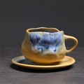 Japanese retro ceramic coffee cup and saucer set with earthy yellow and blue glaze - 237-a Time Capsule Cup + Saucer (yellow Base) 200ml / Universal