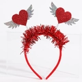 Sparkly red sequin heart headband with wings for Valentines Day party on clear stand - Style 12 Heart (Red Tinsel)