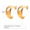 Polierte goldene Edelstahl Herz-Creolen mit offenem C-Form-Design 22mm Größe - EH-622 (Herz-Ausschnitt)