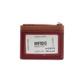 Slim RFID blocking card holder in wine red and brown leather with zipper pocket - Red