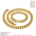 11mm gold Cuban chain necklace and bracelet set in polished metal with jewelry clasp - Bracelet / 11mm / Gold
