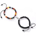 Detail of magnetic tiger eye couples bracelets with colorful beads and black woven cord - Colorful & Black Matte Round Magnet Buckle