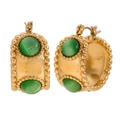 Orecchini a cerchio vintage placcati oro 18K con pietre naturali verdi e perline - Oro-Agata Verde