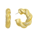 Elegant gold twisted rope hoop earrings for women with high polish metallic finish - C-Shape Twisted Hoop Earrings / Gold