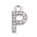 Macro shot of silver crystal-studded letter P charm pendant for DIY jewelry making - Letter P
