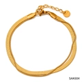 Zweilagiges flaches Schlangenkette-Armband aus goldenem Edelstahl mit Karabinerverschluss - Goldenes Doppellagiges Armband (SAK604)