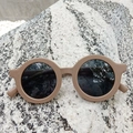 Kids cute round frame sunglasses in matte beige finish with dark polarized lenses - Coffee
