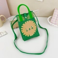 Detail of green knit crossbody bag featuring cartoon lion motif and knit texture - 27-Green Lion Sun