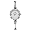 Reloj de brazalete GEDI plateado de lujo para mujer con pedrería y correa de metal - Caja Plateada Esfera Blanca