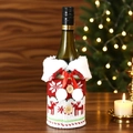 Christmas knitted wine bottle cover with white fur collar and red bow decoration - Red/White