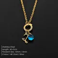 Gold titanium steel necklace with letter L pendant and blue gemstone charm variant - Letter S