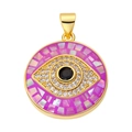 Pink evil eye charm in gold finish with white zircon inlay for DIY jewelry making - Pink Round Shell Eye Pendant-61
