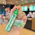 UFO liquid quicksand keychain in green with colorful beads and Good Luck silicone strap - Green Quicksand Series-Spaceship