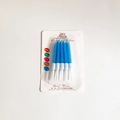 Pack of 5 blue spiral birthday candles with white plastic holders in blister card package - 5 Pcs Set / Blue