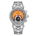 Reloj Y2K de metal plateado con esfera naranja y correa con forma de onda - Caja Plateada Amarilla (Brillante)