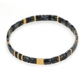Bracelet Tila bohème avec perles rectangulaires noires, dorées et bleu marbré - Noir Or Bleu-Gris Marbre Élastique