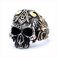 Herren Freimaurer Totenkopf Ring in Gold und Silber Edelstahl mit G-Symbol - US 7 / Zweifarbig Gold Silber (14502)