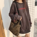 Trendige Canvas-Einkaufstasche mit Leopardenmuster und schwarzen Schultergurten für Damen - Braun-Schwarz Leopard Umhängetasche