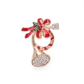 Christmas brooch with golden horn, red bow, and rhinestones for holiday attire - Christmas French Horn