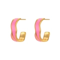 Pink and 18K gold-plated geometric wheel earrings with wavy colorful enamel detail - Irregular Enamel Earrings - Pink