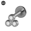 Solid G23 titanium labret stud featuring three round-cut sparkling crystals in silver finish - G23 Titanium 1.2*6mm / Style 1-White Zirconia