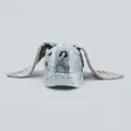 Hellblaue Jeans-Basecap mit grauen Plüsch-Hasenohren und schwarzen Graffiti-Prints - Verstellbar / Hasen-Musik-Graffiti