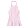 Pink halter neck sleeveless top with peplum hem and slim fit design on white background - XS / Pink