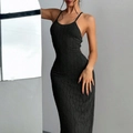 Elegant black backless maxi dress with textured diamond pattern and slim fit design - S / Black