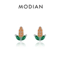Pendientes de plata S925 mini maíz con gemas vibrantes en color naranja y verde - Plata 925 / Plateado