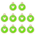 Detail of 10 bright green enamel heart charms with gold finish for DIY jewelry - Grass Green