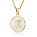 18K gold plated stainless steel necklace with natural shell and letter Z pendant - White Mother of Pearl Letter Z