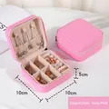 Pink PU leather travel jewelry box with zipper, 10x10x5cm portable jewelry organizer - Zipper Style / Deep Pink