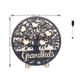 Macro detail of 30cm wooden Grandkids tree plaque with 5 heart charms and marker - Grandkids (MZ810B) / Black Pen And Wood Stand