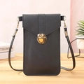 Vertikale schwarze strukturierte PU-Leder Handytasche mit goldenem Schnallenverschluss - Schwarz