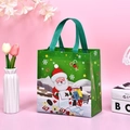 Groene kerstcadeautas van vliesstof met kerstman-illustratie en stevige handvaten eraan - Stijl 1-Groene Kerstman